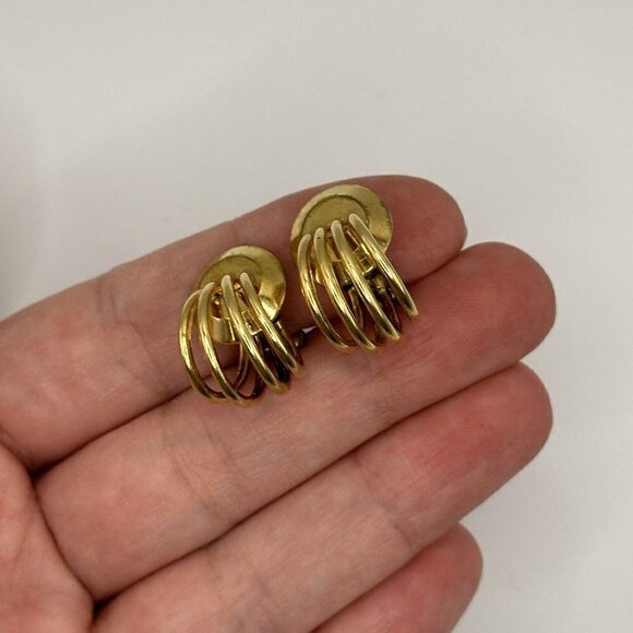 Vintage 1/20 12kt Fill Modernist Multi Hoop Screwback Earrings Signed Classic - Picture 4 of 11